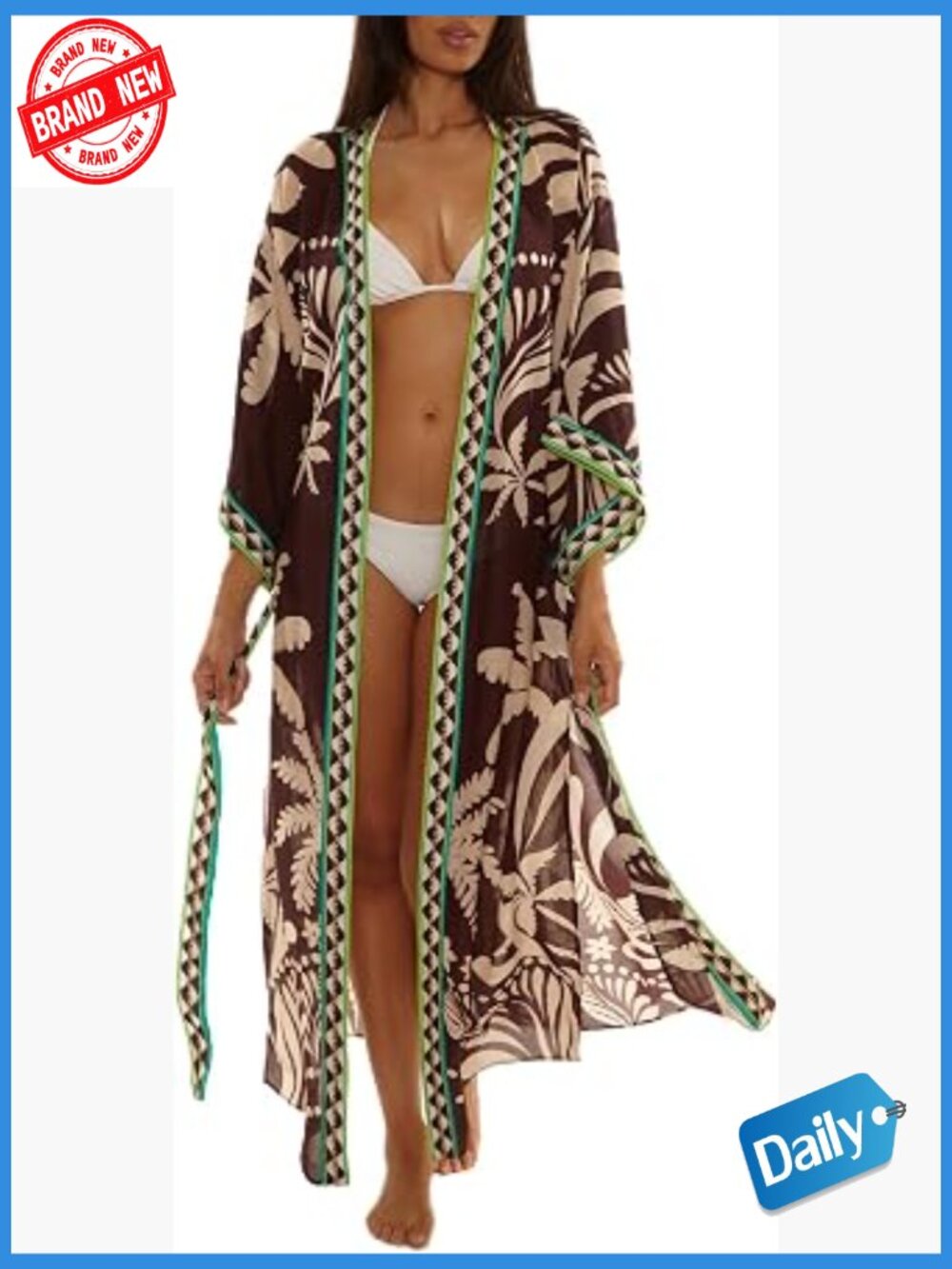 Syros Maxi Robe - Kimono Duster Beach Cover Up Tie Waist
